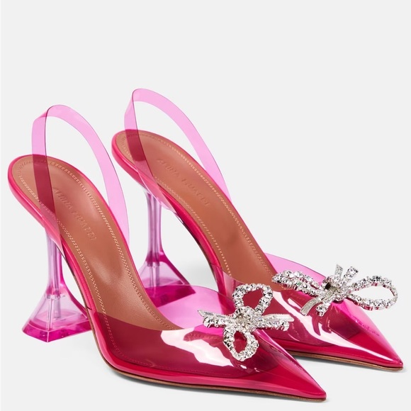 Amina Muaddi Glass PVC Slingback in Pink Crystal✨SZ 39.5 new with box Lo… - Picture 5 of 12